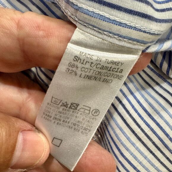 Ermenegildo Zegna Linen Blend Striped Dress Shirt. Size 17. - Picture 6 of 7